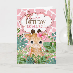 Tarjeta Abuela Jungla Rosa Girafa Tema Cumpleaños