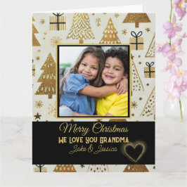 Tarjeta Abuela moderna de Feliz Navidad Negra y Oro