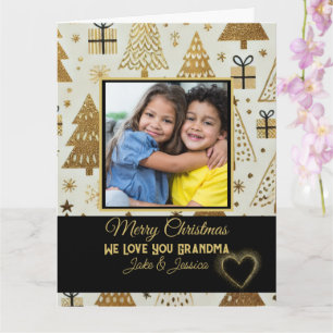 Tarjeta Abuela moderna de Feliz Navidad Negra y Oro