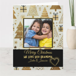 Tarjeta Abuela moderna de Feliz Navidad Negra y Oro