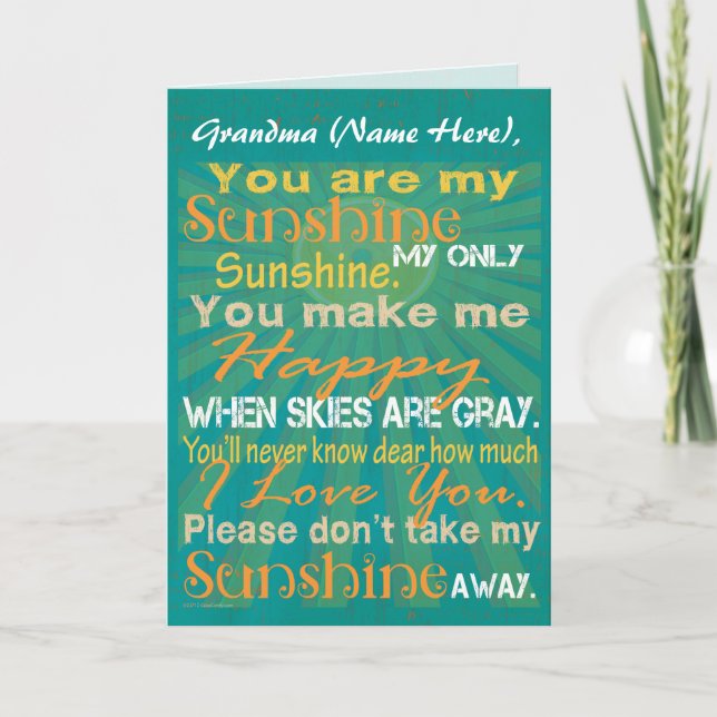 Tarjeta Abuela personalizada, eres mi saludo Sunshine (Anverso)