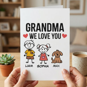 Tarjeta Abuela Te Amamos Niños Ilustración Amor Familiar