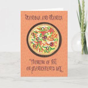 Tarjeta Abuela y abuelo entre abuelos de pizza adolescente