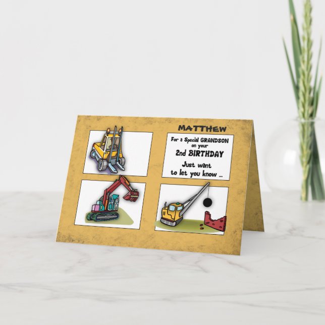 Tarjeta Abuelo 2º cumpleaños Personaliza los camiones de n (Anverso)