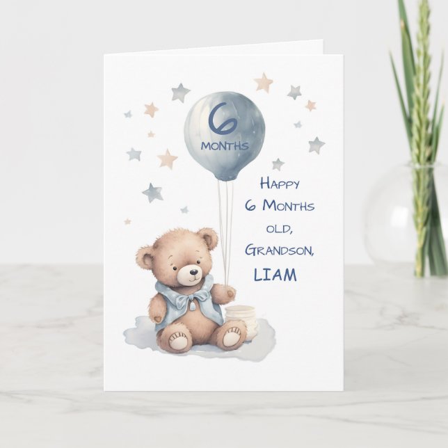 Tarjeta Abuelo 6 meses cumpleaños personaliza a Teddy Bear (Anverso)