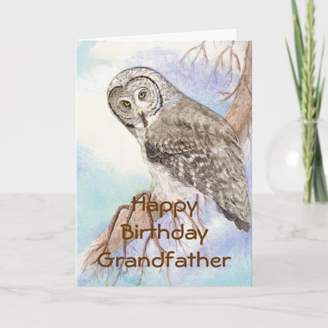 Tarjeta Abuelo de cumpleaños Gran Lechuza Gris, Naturaleza (Anverso)