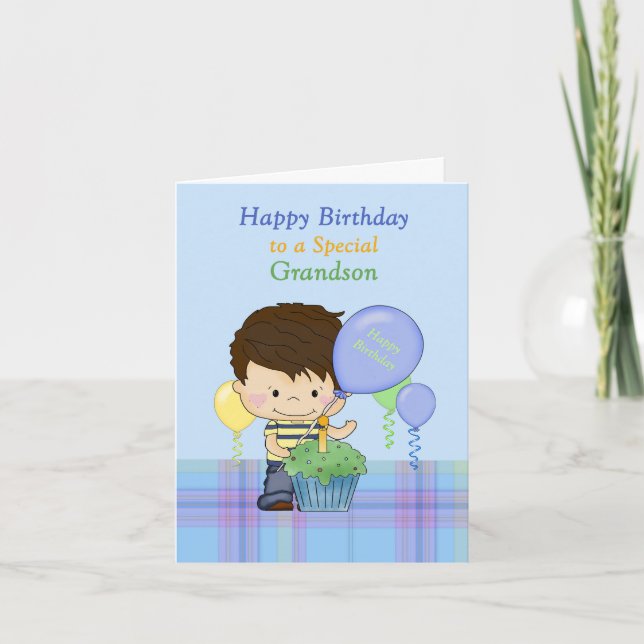 Tarjeta Abuelo Feliz cumpleaños niño azul globo verde (Anverso)