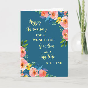 Tarjeta Abuelo floral y aniversario de su esposa