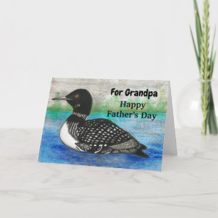 Tarjeta Abuelo Pintura de Somorgujo Día del Padre Acuarela