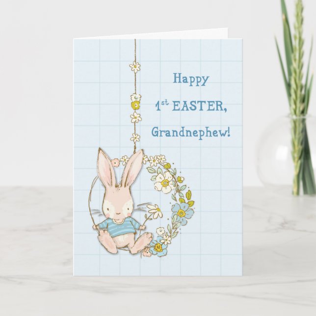 Tarjeta Abuelo primer conejo de Pascua con flor (Anverso)