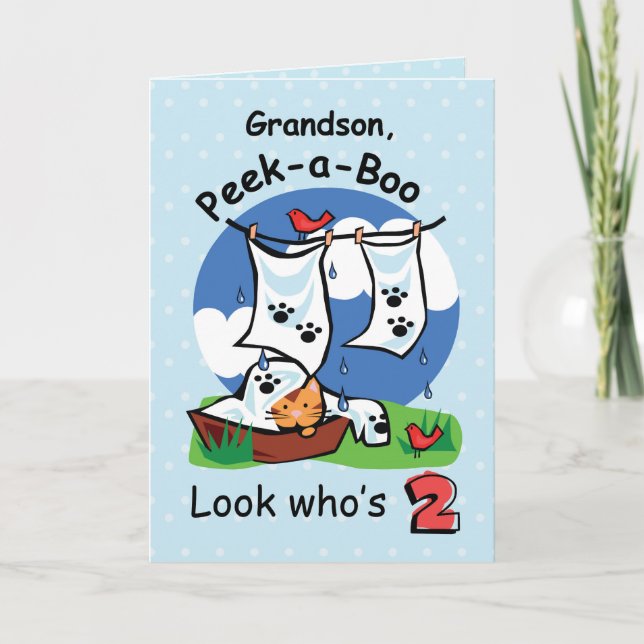 Tarjeta Abuelo, segundo cumpleaños, gatito de Peek-a-Boo (Anverso)