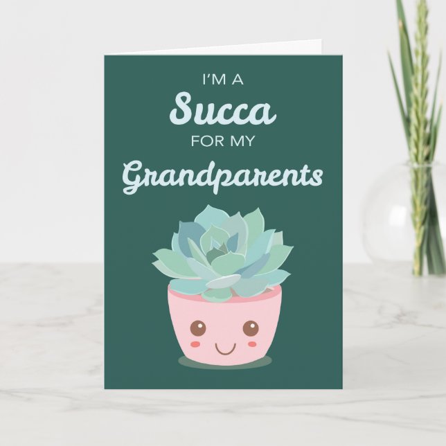 Tarjeta Abuelos día de San Valentín con Kawaii Succulent (Anverso)