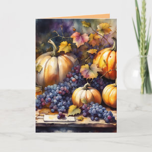 Tarjeta Abundancia de otoño, calabazas, miel de uvas