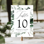 Tarjeta Abundant Greenery Table Number<br><div class="desc">Elegantes tarjetas botánicas de mesa boda con el número de la mesa, los nombres y la fecha boda enclavadas en un marco rectangular rodeado de eucalipto, helechos y otros ricos paisajes. Personalice el número de cada tarjeta de tabla y agréguela a su carrito. Las tarjetas de mesa 5x7 fueron diseñadas...</div>