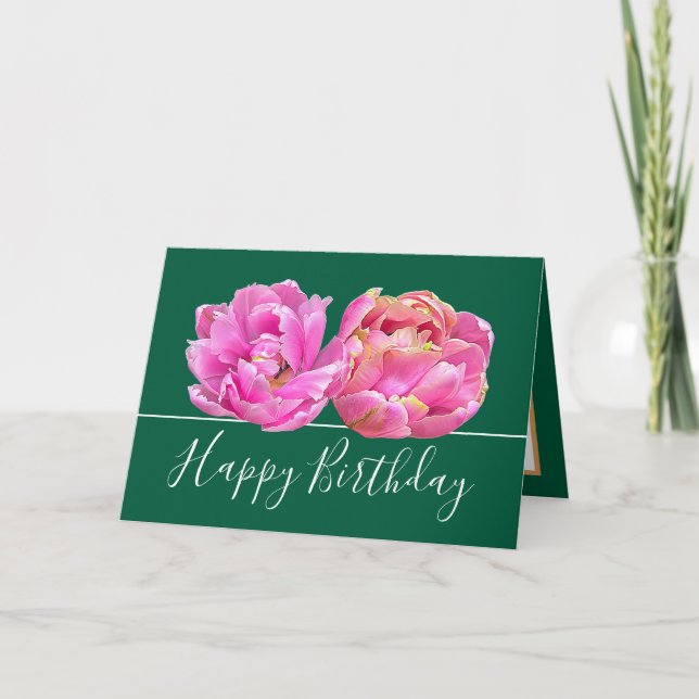 Tarjeta Abundante Bonito de Tulipano Rosa Floral Cumpleaño (Anverso)