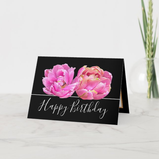 Tarjeta Abundante Bonito de Tulipano Rosa Floral Cumpleaño (Anverso)