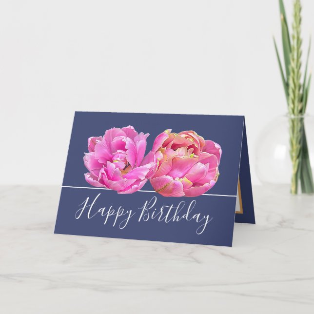 Tarjeta Abundante Bonito de Tulipano Rosa Floral Cumpleaño (Anverso)