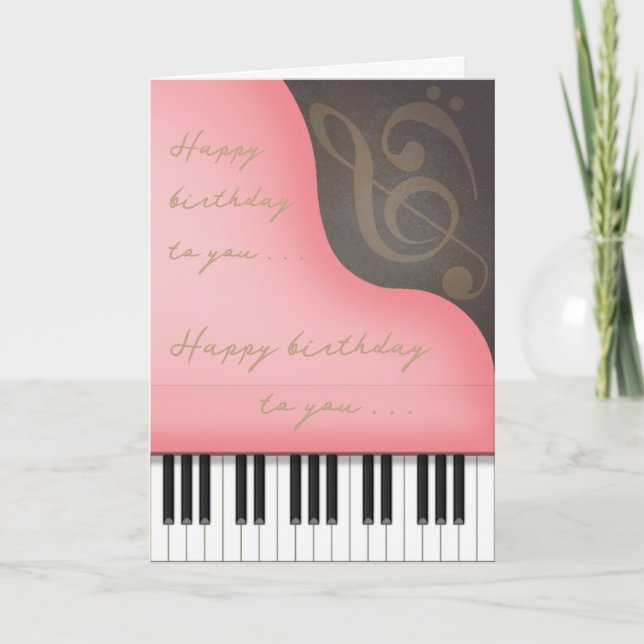 Tarjeta Abundante Personalizado de piano rosa adorable cum (Anverso)