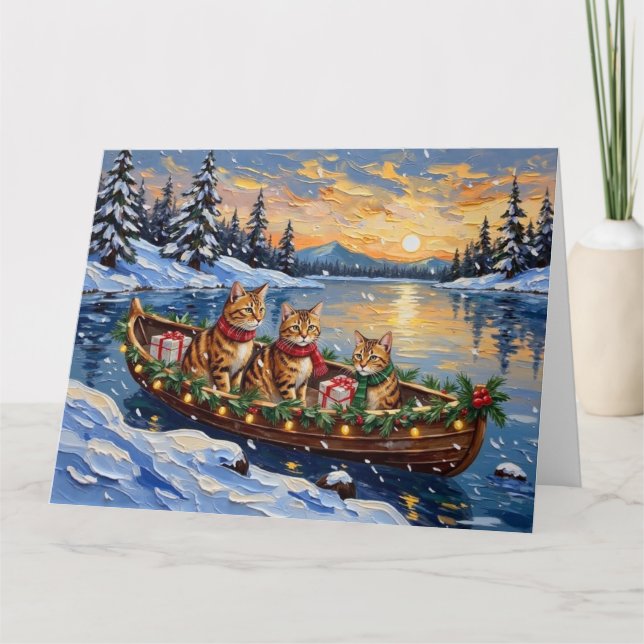 Tarjeta Abyssinian Cat Christmas Boat Holiday (Anverso)