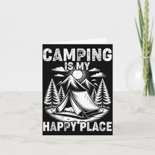 Tarjeta Acampar es un lugar feliz, campista divertido, bos