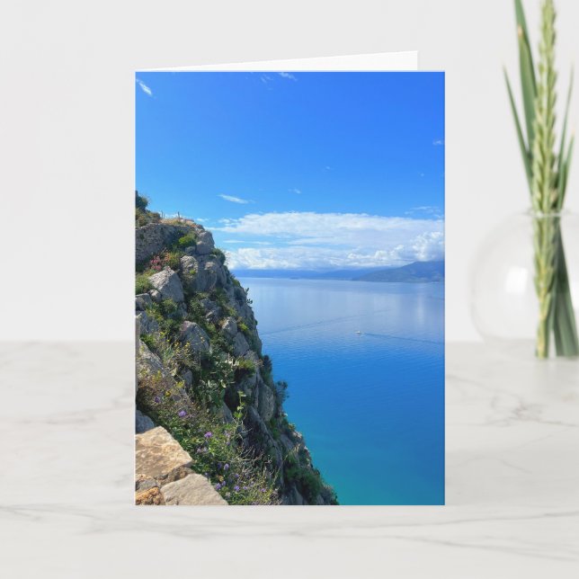 Tarjeta Acantilado con vistas al mar Nauplia Grecia (Anverso)