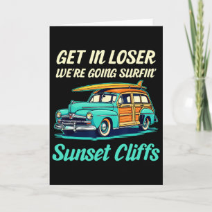 Tarjeta Acantilados del atardecer California Surf Girl Muj