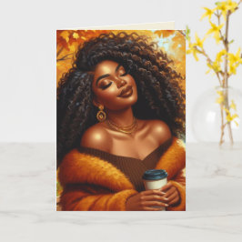 Tarjeta Acción de Gracias de moda para una mujer afroameri