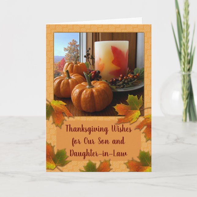 Tarjeta Acción de Gracias por hijo e hija en otoño (Anverso)