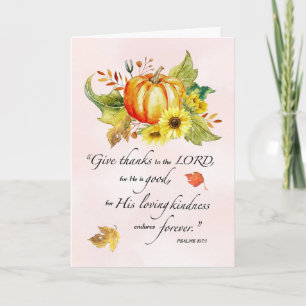 Tarjeta Acción de Gracias religiosa con calabaza acuarela