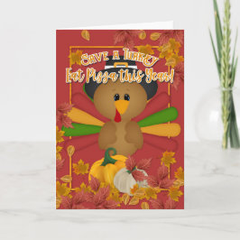 Tarjeta Acción de Gracias Salvemos a Turquía comiendo pizz