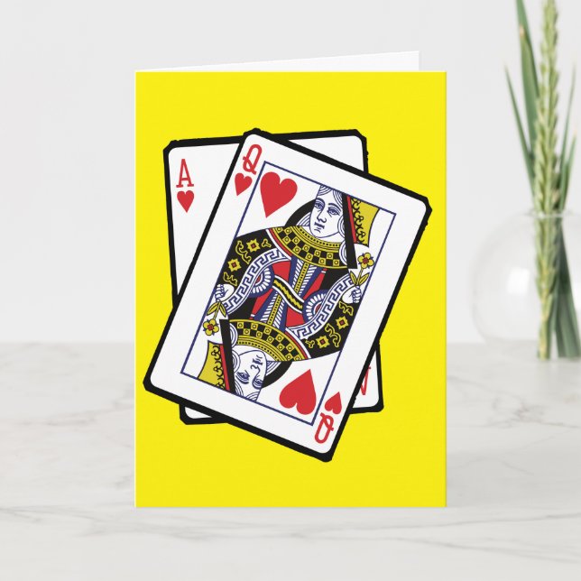 Tarjeta Ace y Reina de los Corazones 21 cumpleaños (Anverso)