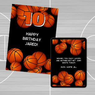 Tarjeta acento de baloncesto de cumpleaños feliz