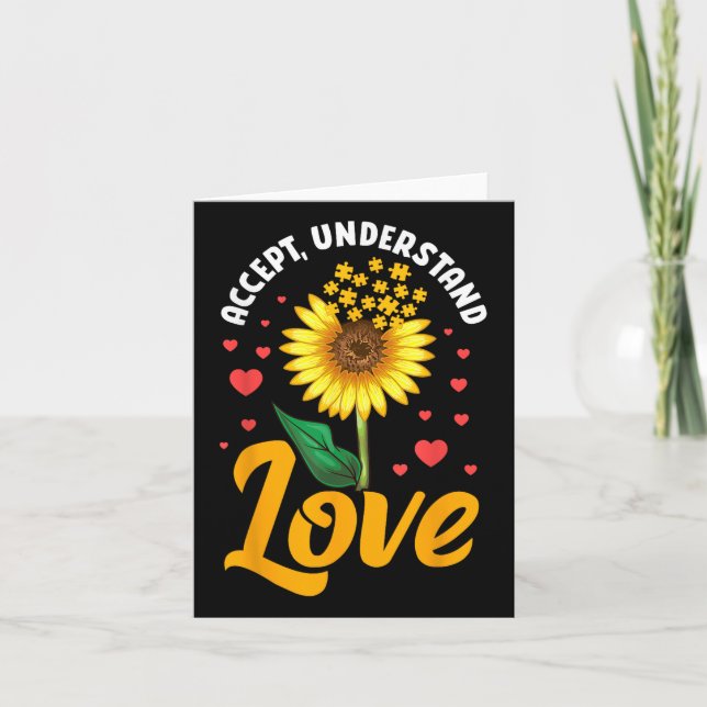 Tarjeta Aceptar comprensión amor autismo girasol concienci (Anverso)