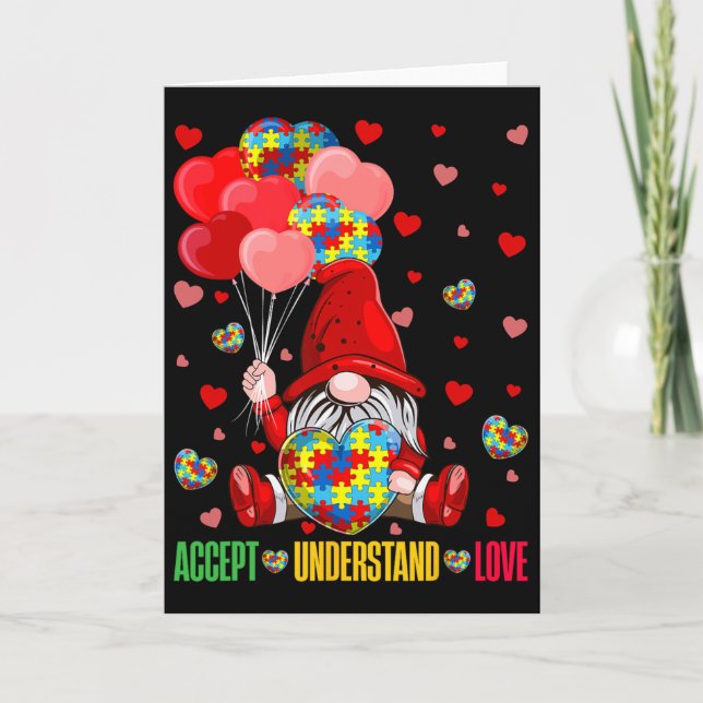 Tarjeta Aceptar Entender Amor Rompecabezas Autismo Corazón (Anverso)