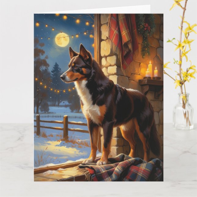 Tarjeta Acero Kelpie australiano con vacaciones de Navidad (flor amarilla)