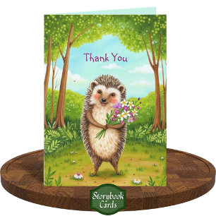 Tarjeta Acogedor edgehog y bosque de flores silvestres gra