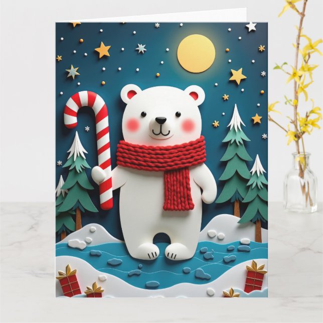 Tarjeta Acogedor oso oso polar en Navidades inversionistas (flor amarilla)