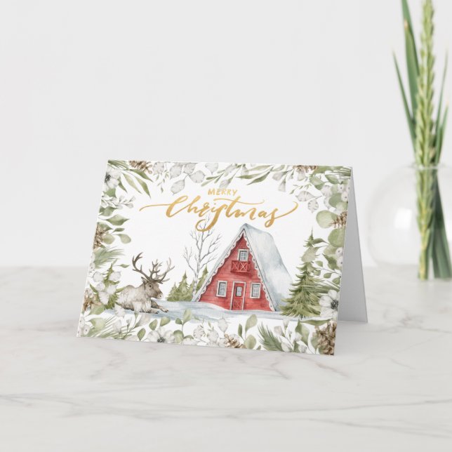 Tarjeta Acogedora cabina de Navidades rojos en la carta de (Anverso)