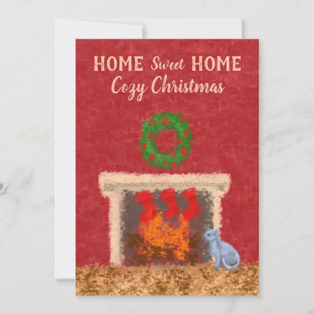 Tarjeta Acogedores Navidades caseros y acogedores chimenea (Anverso)