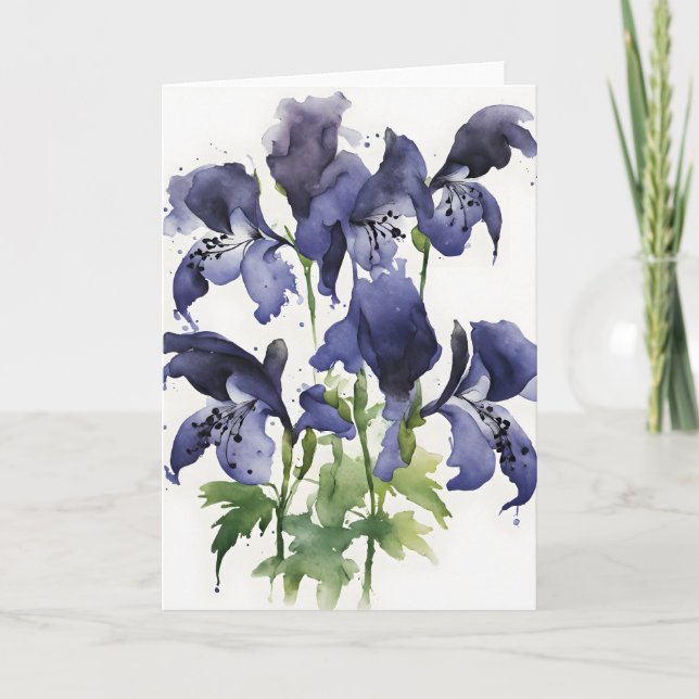 Tarjeta Acónito - Flores de acuarela (Anverso)