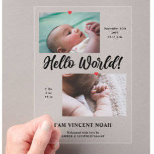 Tarjeta Acrílica de Anuncio de Nacimiento de Niño 