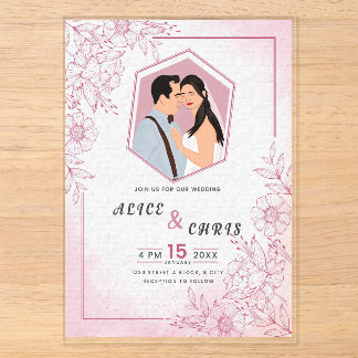 Tarjeta Acrílica de Boda Personalizada Con tu Cara