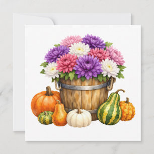 Tarjeta Acrílico Otoño Crisantemo, Calabazas, Calabacines