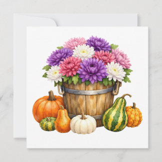 Tarjeta Acrílico Otoño Crisantemo, Calabazas, Calabacines
