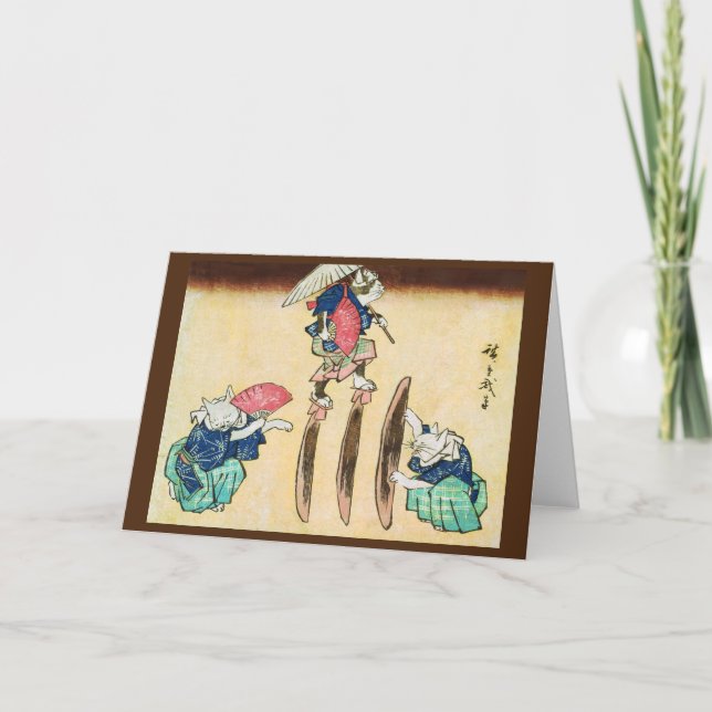 Tarjeta Acrobat Cat, Hiroshige, Ukiyo-e (Anverso)
