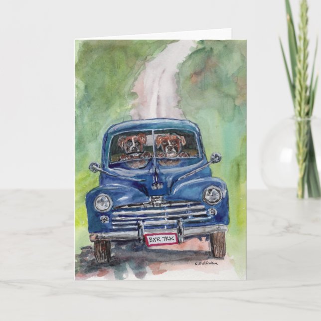 Tarjeta acuarela 2 Boxeadores que conducen camiones viejos (Anverso)