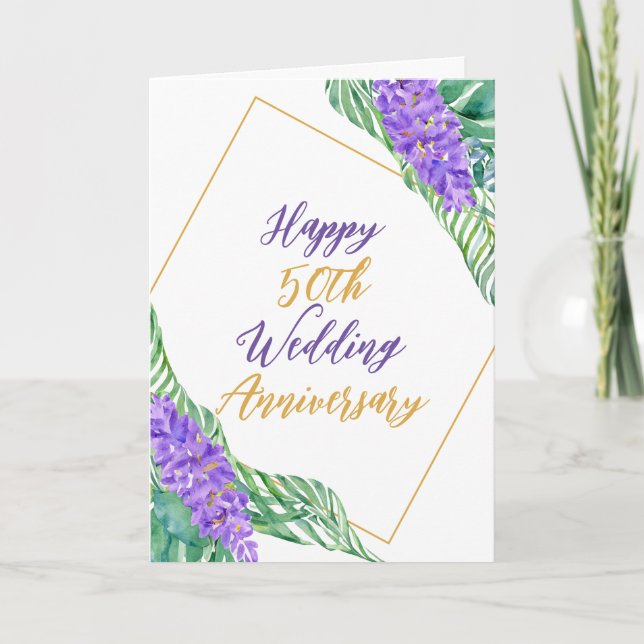 Tarjeta Acuarela 50° Aniversario Boda Botánico (Anverso)