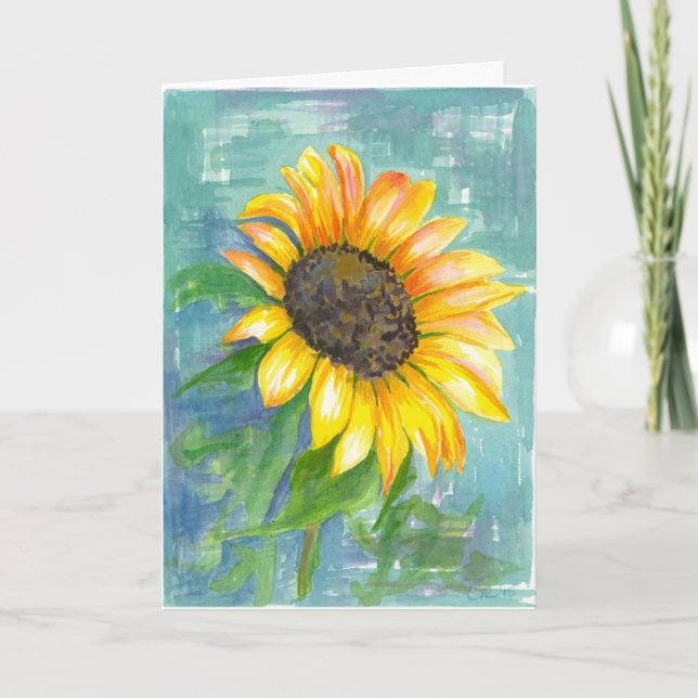 Tarjeta Acuarela amarilla brillante del girasol del feliz (Anverso)
