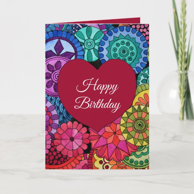 Tarjeta Acuarela Arcoiris Mandala con corazón (Anverso)