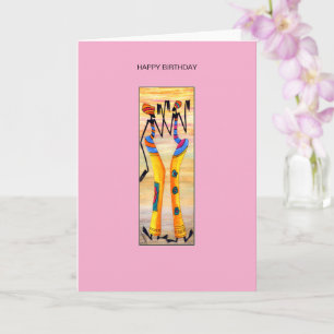 Tarjeta Acuarela, arte africano, cumpleaños de danza del a
